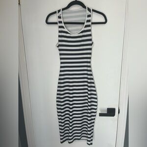 Chic Striped Black and White Midi Dress